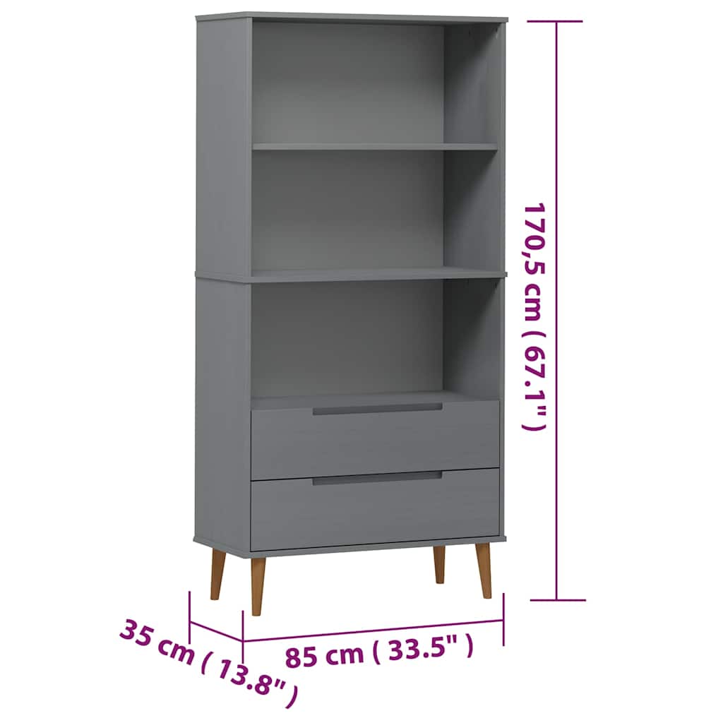 vidaXL Bookcase "MOLDE" Grey 85x35x170,5 cm Solid Wood Pine