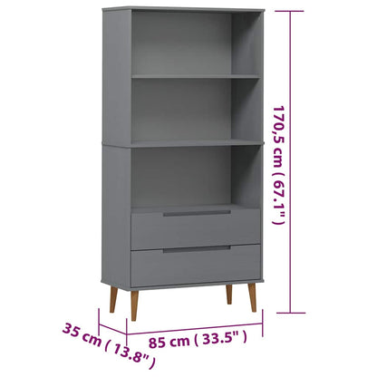 vidaXL Bookcase "MOLDE" Grey 85x35x170,5 cm Solid Wood Pine
