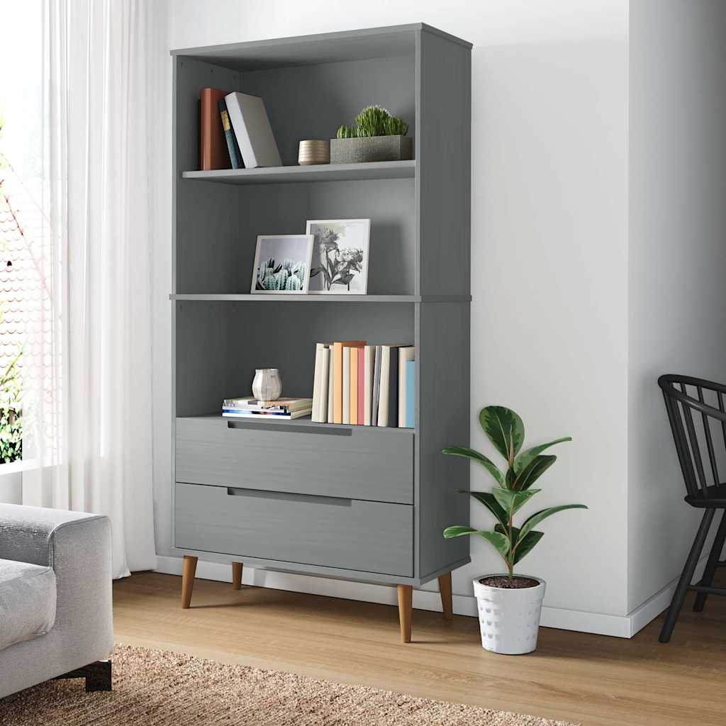 vidaXL Bookcase "MOLDE" Grey 85x35x170,5 cm Solid Wood Pine