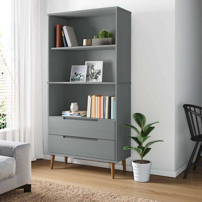 vidaXL Bookcase "MOLDE" Grey 85x35x170,5 cm Solid Wood Pine