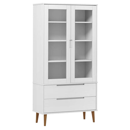 vidaXL Vitrine Cabinet "MOLDE" White 90x35x175 cm Solid Wood Pine