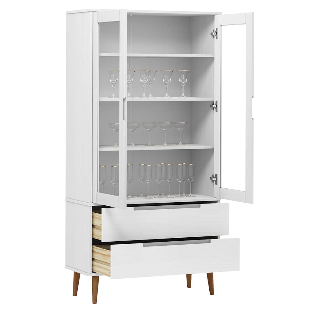 vidaXL Vitrine Cabinet "MOLDE" White 90x35x175 cm Solid Wood Pine
