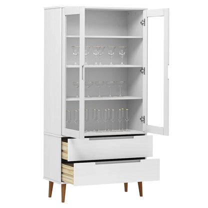 vidaXL Vitrine Cabinet "MOLDE" White 90x35x175 cm Solid Wood Pine