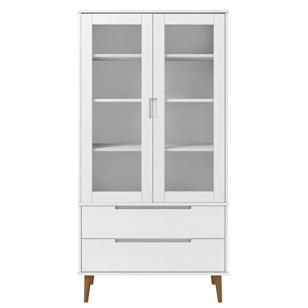 vidaXL Vitrine Cabinet "MOLDE" White 90x35x175 cm Solid Wood Pine