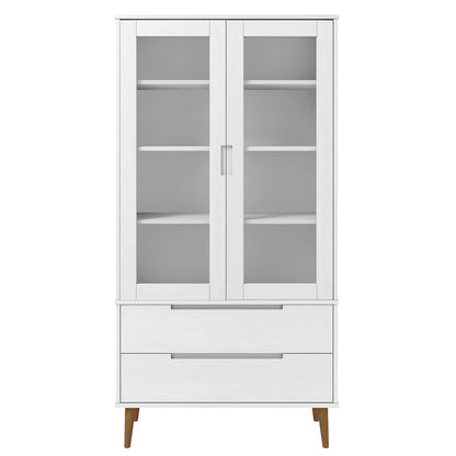 vidaXL Vitrine Cabinet "MOLDE" White 90x35x175 cm Solid Wood Pine