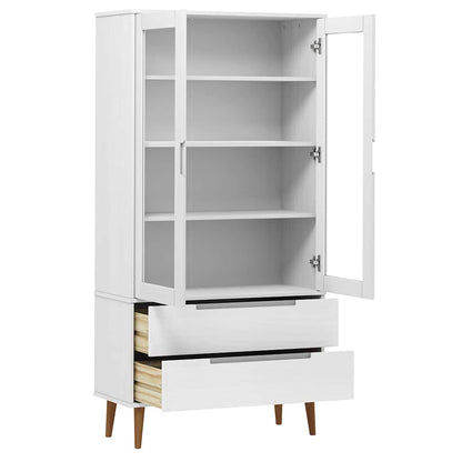 vidaXL Vitrine Cabinet "MOLDE" White 90x35x175 cm Solid Wood Pine