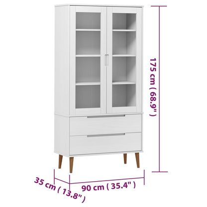 vidaXL Vitrine Cabinet MOLDE White 90x35x175 cm Solid Wood Pine