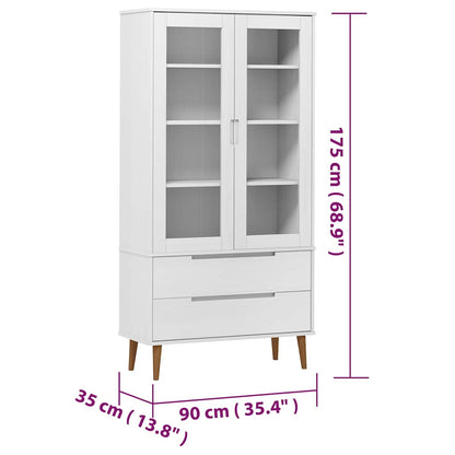 vidaXL Vitrine Cabinet "MOLDE" White 90x35x175 cm Solid Wood Pine