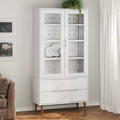 vidaXL Vitrine Cabinet "MOLDE" White 90x35x175 cm Solid Wood Pine