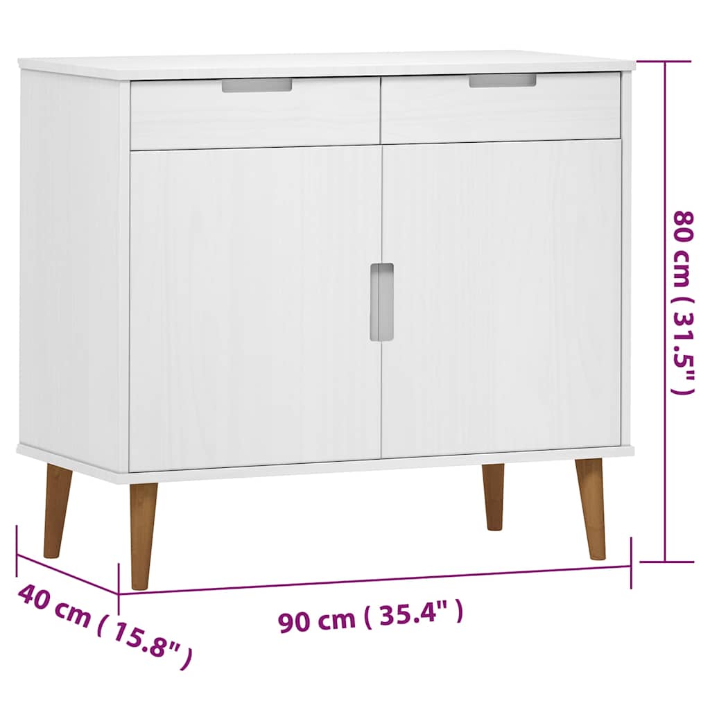 vidaXL Sideboard "MOLDE" White 90x40x80 cm Solid Wood Pine