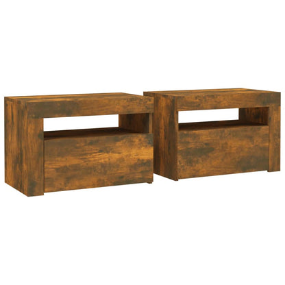 vidaXL Bedside Cabinets 2 pcs with LEDs Smoked Oak 60x35x40 cm