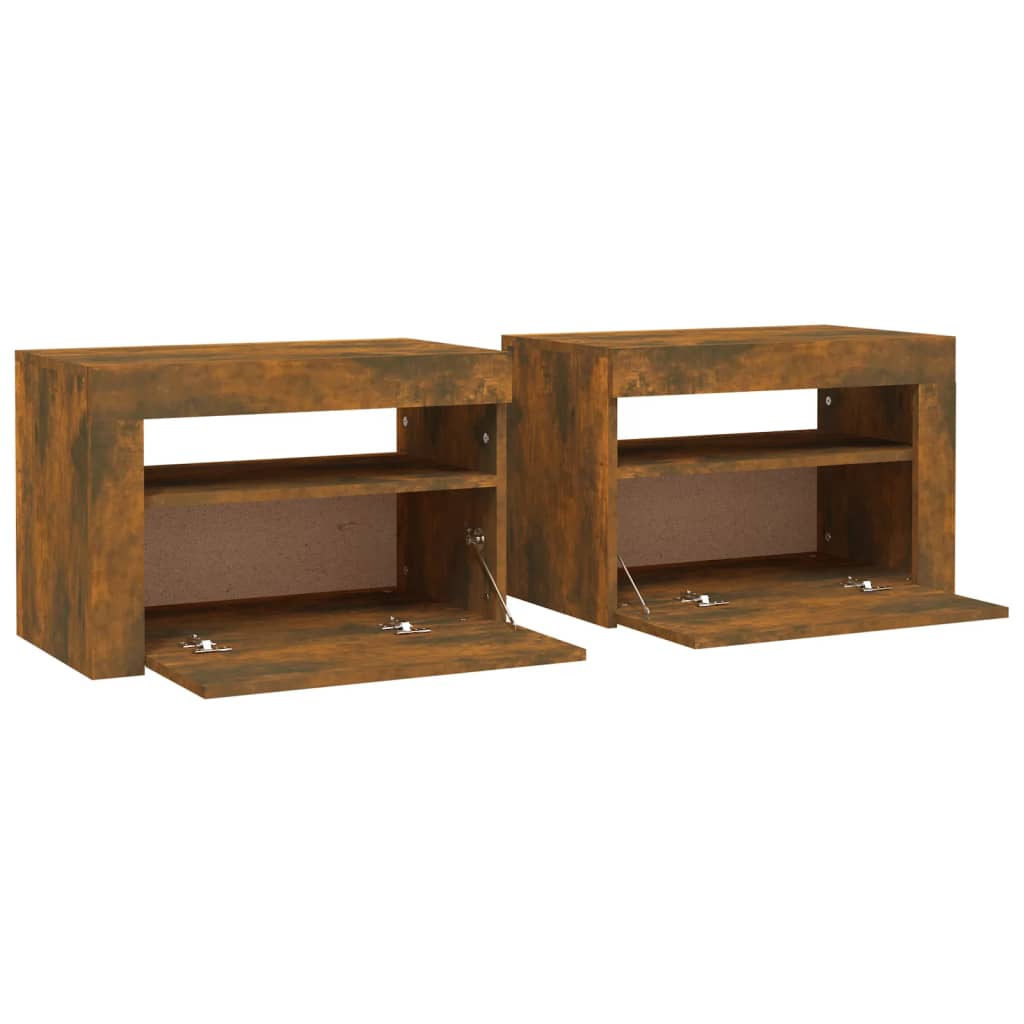 vidaXL Bedside Cabinets 2 pcs with LEDs Smoked Oak 60x35x40 cm