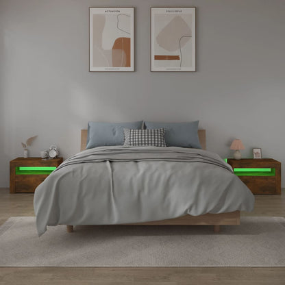 vidaXL Bedside Cabinets 2 pcs with LEDs Smoked Oak 60x35x40 cm