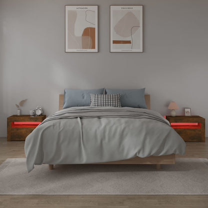 vidaXL Bedside Cabinets 2 pcs with LEDs Smoked Oak 60x35x40 cm