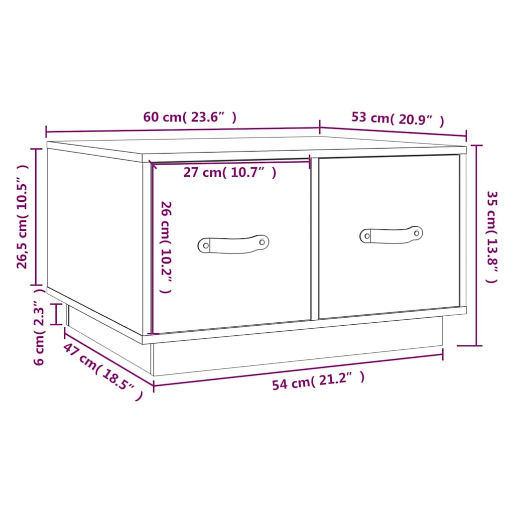 vidaXL Coffee Table Black 60x53x35 cm Solid Wood Pine