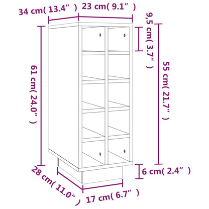 vidaXL Wine Cabinet White 23x34x61 cm Solid Wood Pine