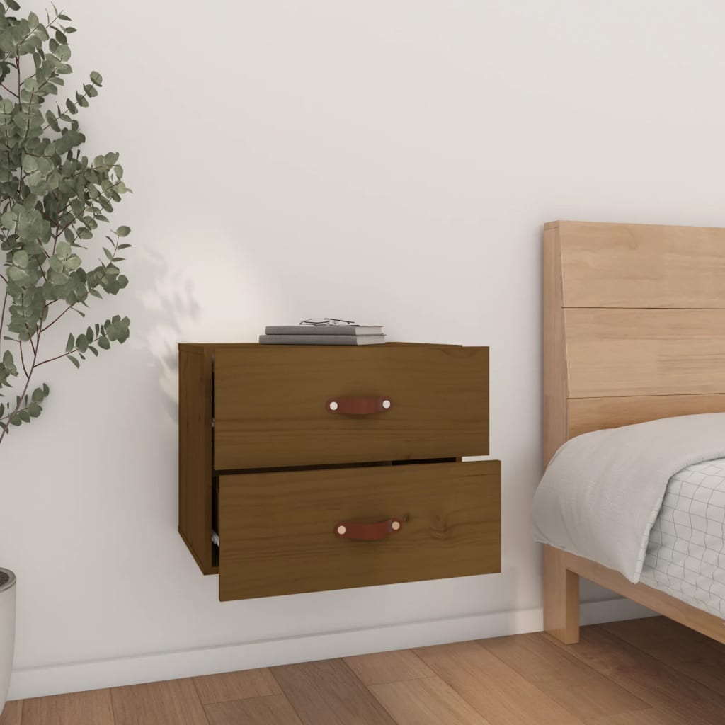 vidaXL Wall-mounted Bedside Cabinet Honey Brown 50x36x40 cm
