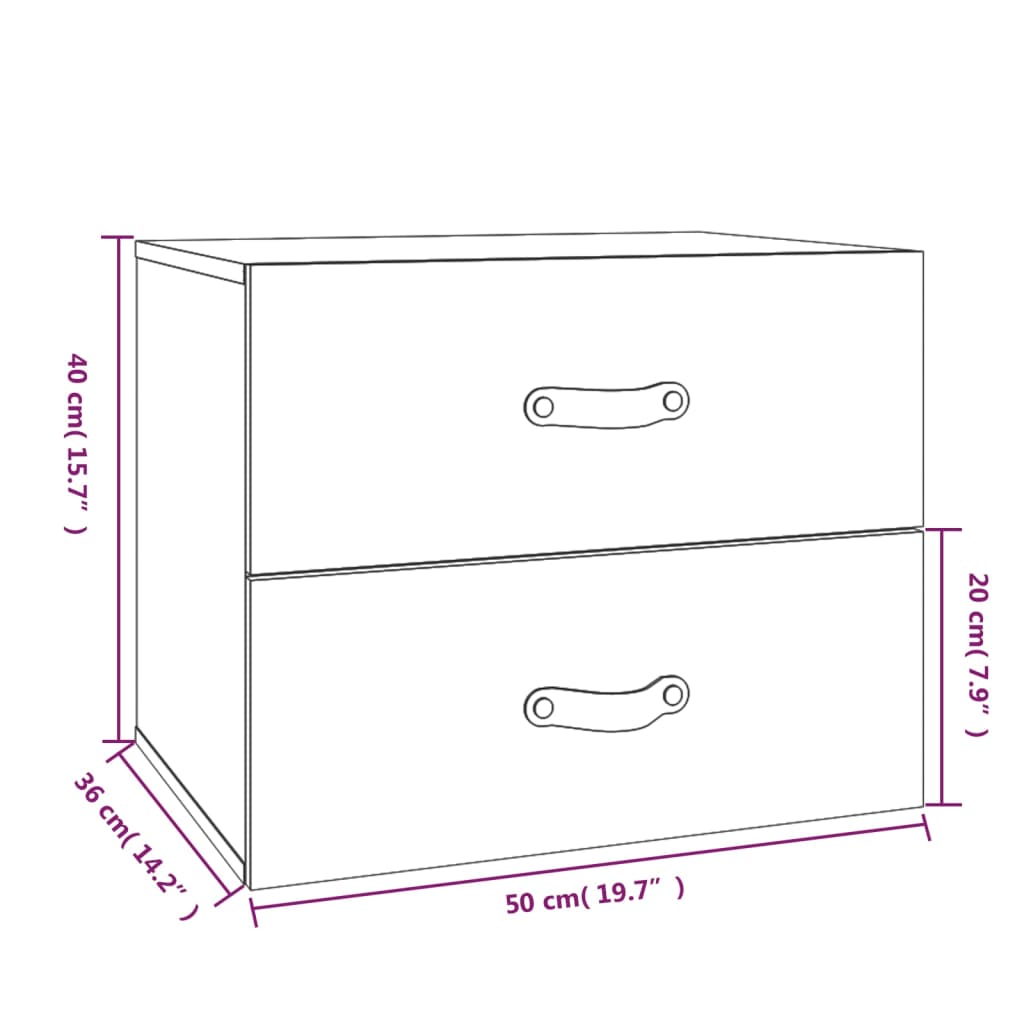 vidaXL Wall-mounted Bedside Cabinet Honey Brown 50x36x40 cm