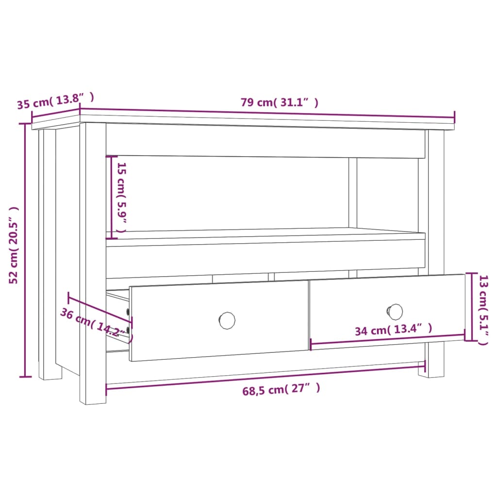 vidaXL TV Cabinet Grey 79x35x52 cm Solid Wood Pine