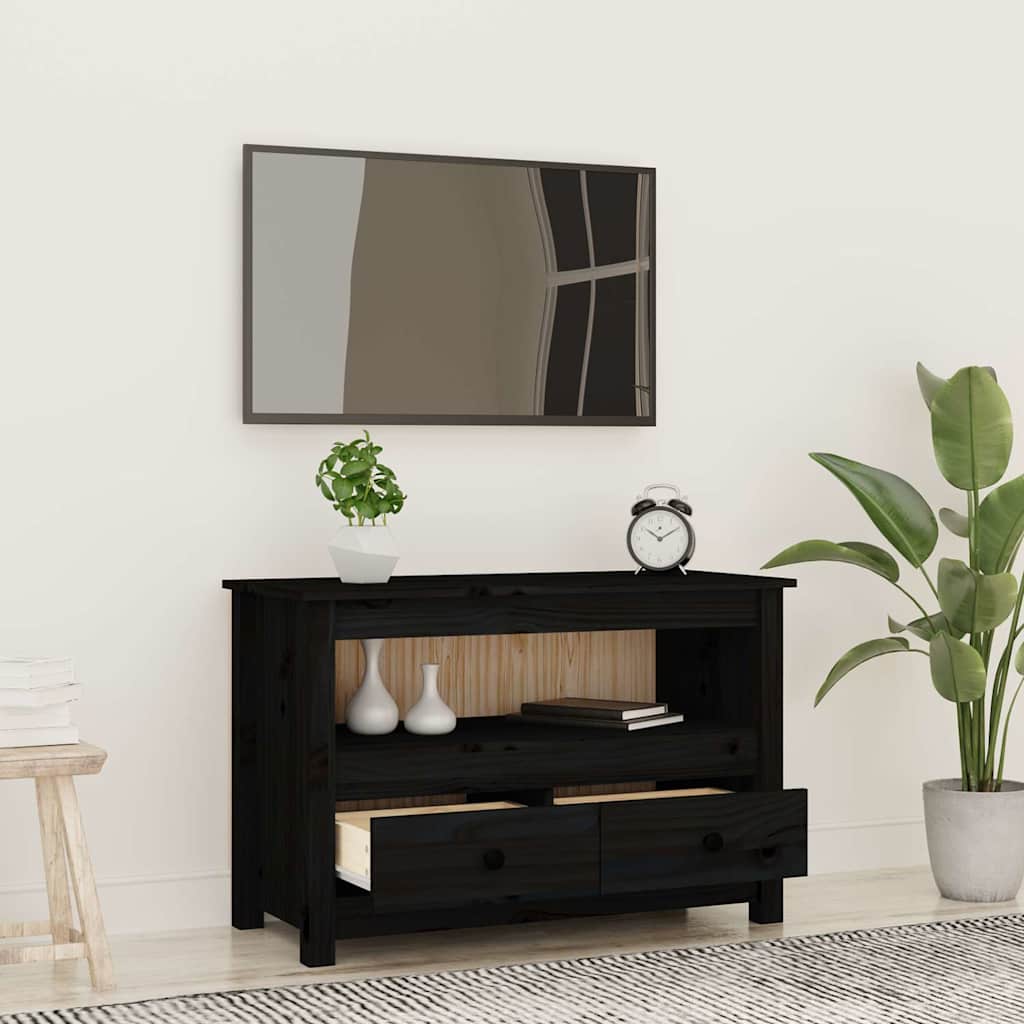 vidaXL TV Cabinet Black 79x35x52 cm Solid Wood Pine
