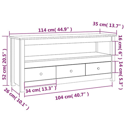 vidaXL TV Cabinet White 114x35x52 cm Solid Wood Pine