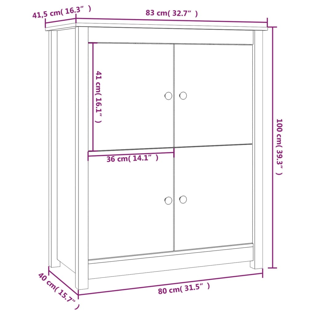 vidaXL Sideboard White 83x41.5x100 cm Solid Wood Pine