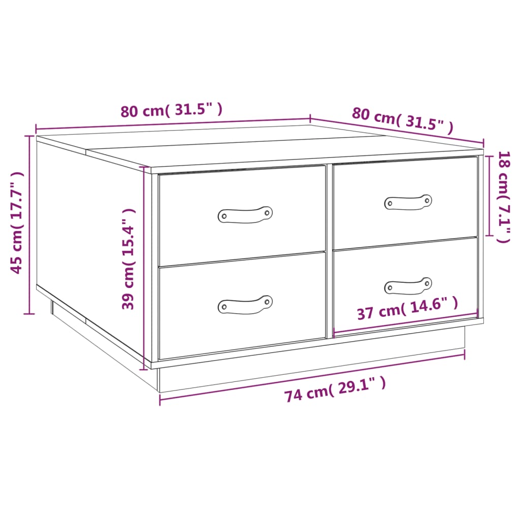 vidaXL Coffee Table White 80x80x45 cm Solid Wood Pine