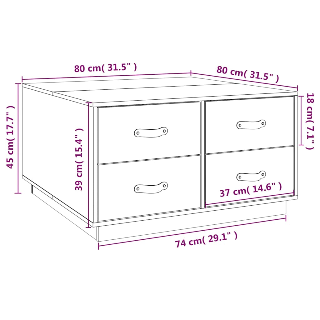 vidaXL Coffee Table White 80x80x45 cm Solid Wood Pine