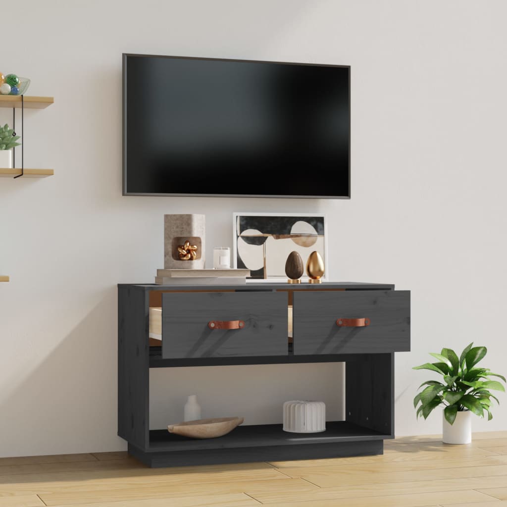 vidaXL TV Cabinet Grey 90x40x60 cm Solid Wood Pine