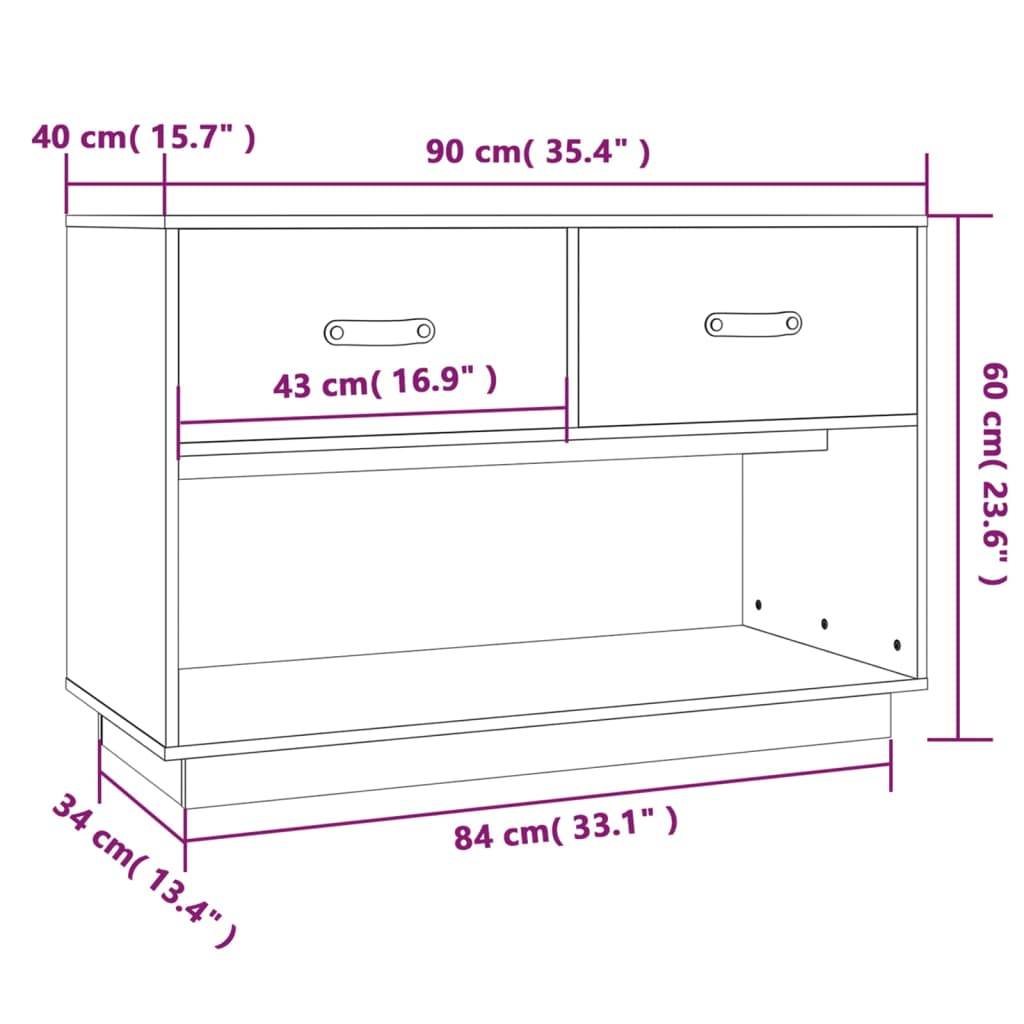 vidaXL TV Cabinet Black 90x40x60 cm Solid Wood Pine