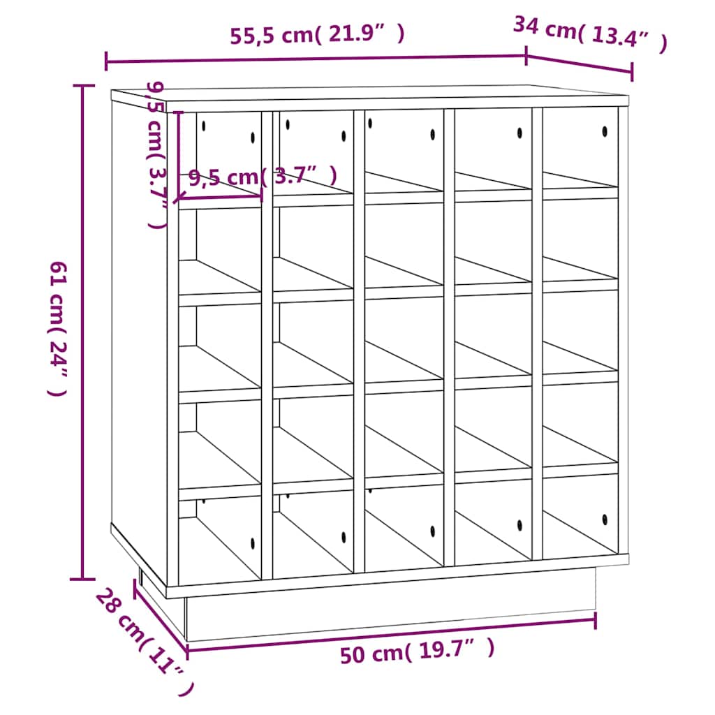 vidaXL Wine Cabinet White 55.5x34x61 cm Solid Wood Pine