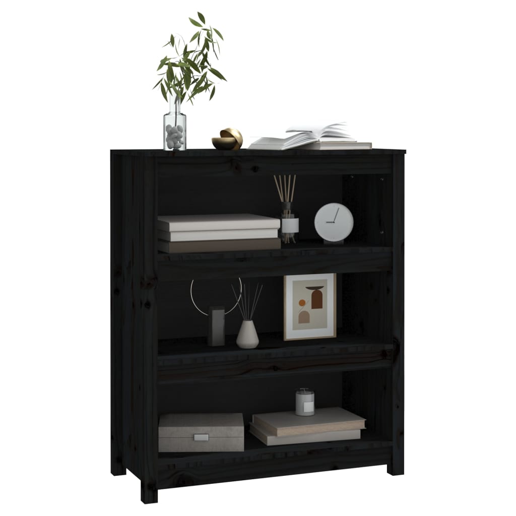 vidaXL Book Cabinet Black 80x35x97 cm Solid Wood Pine