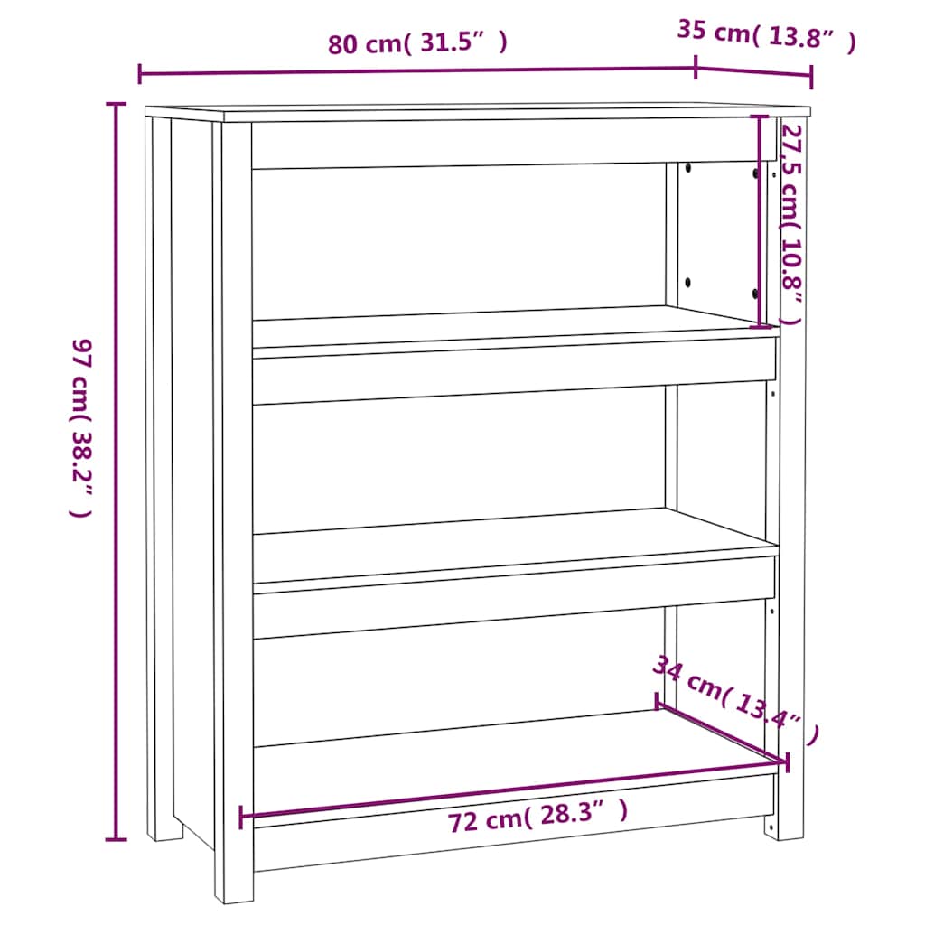 vidaXL Book Cabinet Black 80x35x97 cm Solid Wood Pine