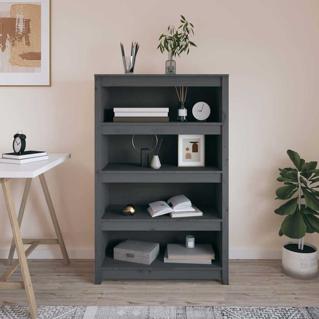 vidaXL Book Cabinet Grey 80x35x126 cm Solid Wood Pine