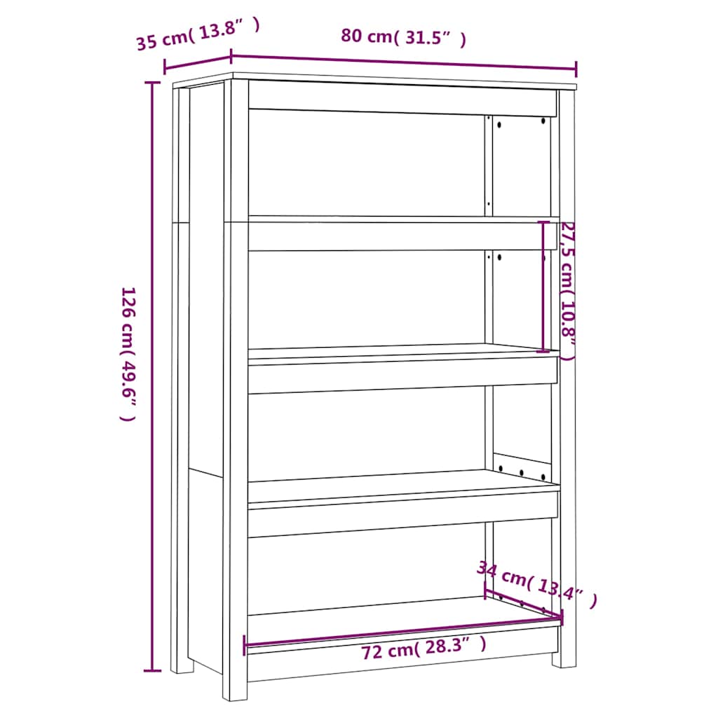 vidaXL Book Cabinet Honey Brown 80x35x126 cm Solid Wood Pine