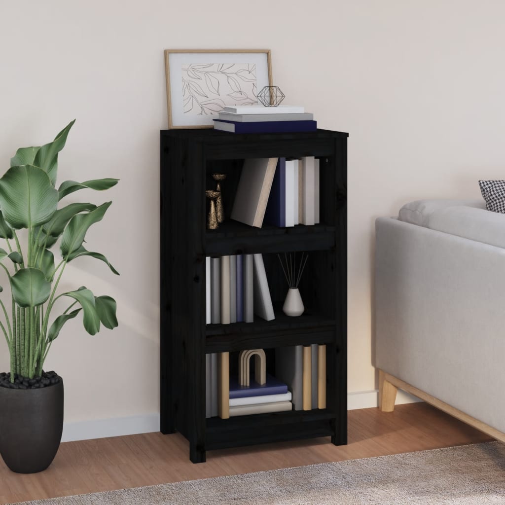 vidaXL Book Cabinet Black 50x35x97 cm Solid Wood Pine