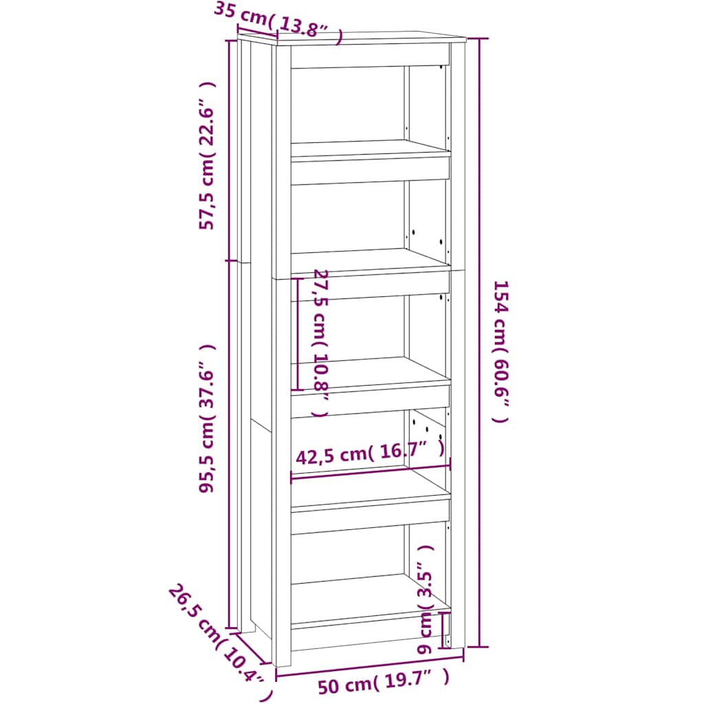vidaXL Book Cabinet Grey 50x35x154 cm Solid Wood Pine