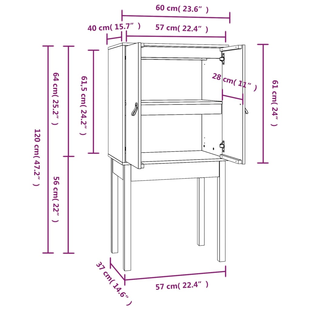 vidaXL Highboard Honey Brown 60x40x120 cm Solid Wood Pine