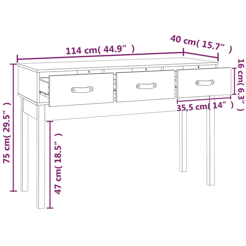 vidaXL Console Table Grey 114x40x75 cm Solid Wood Pine