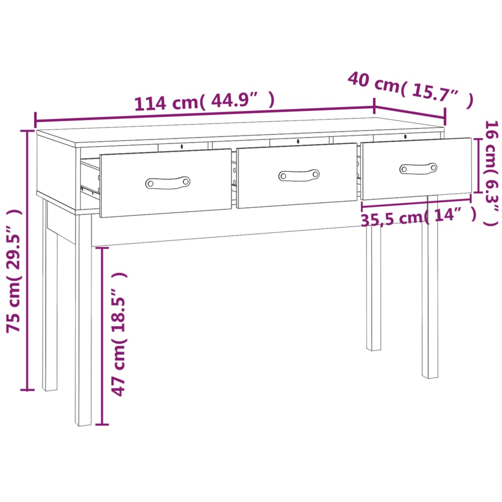 vidaXL Console Table Honey Brown 114x40x75 cm Solid Wood Pine