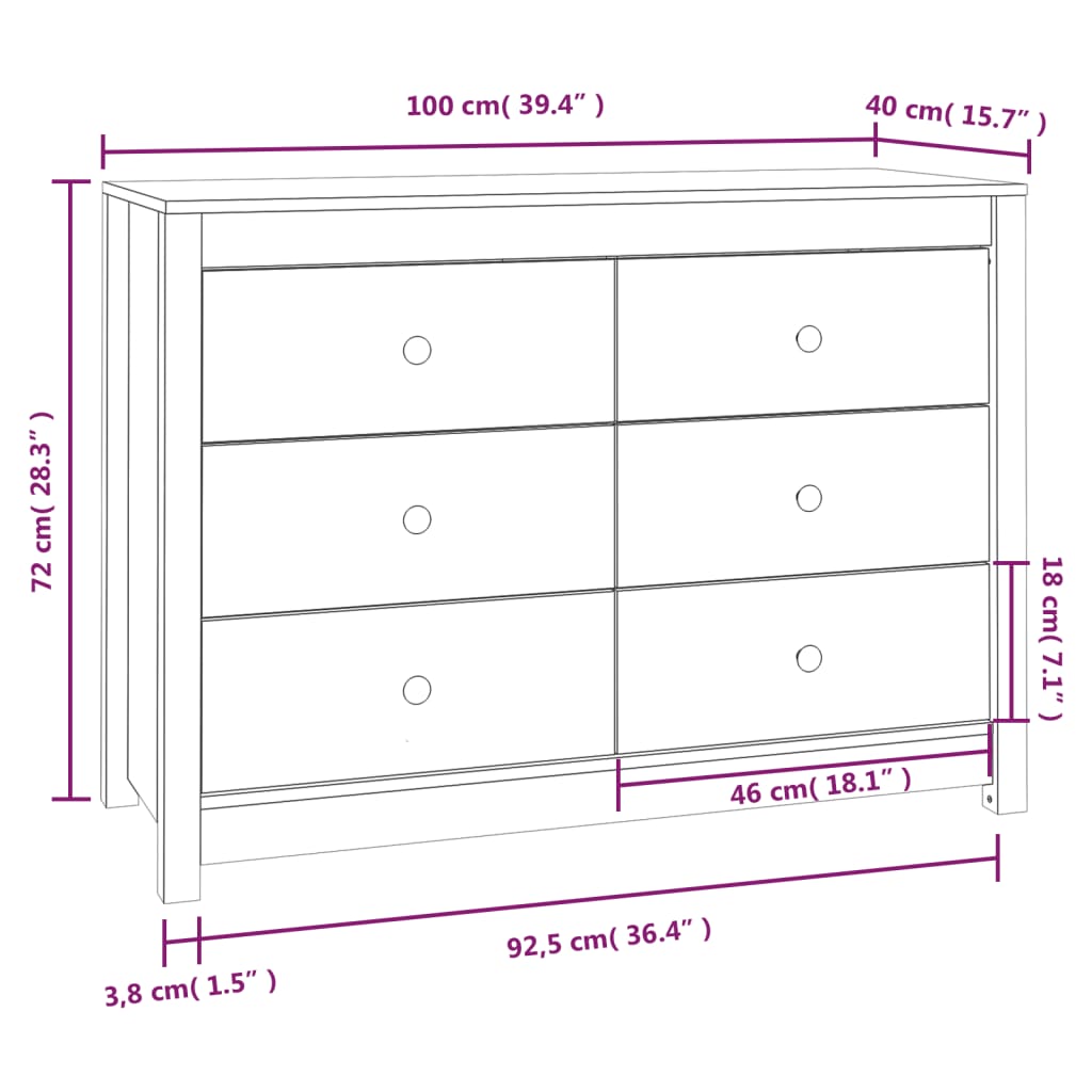 vidaXL Side Cabinet White 100x40x72 cm Solid Wood Pine