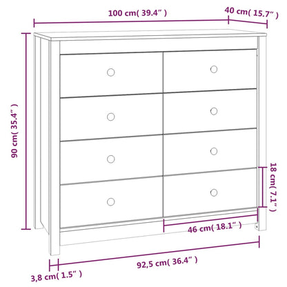vidaXL Side Cabinet White 100x40x90 cm Solid Wood Pine