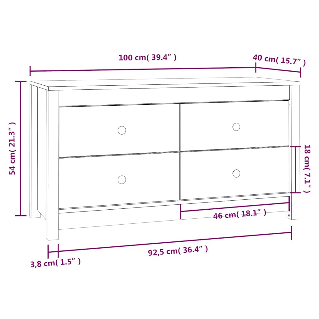 vidaXL Side Cabinet 100x40x54 cm Solid Wood Pine