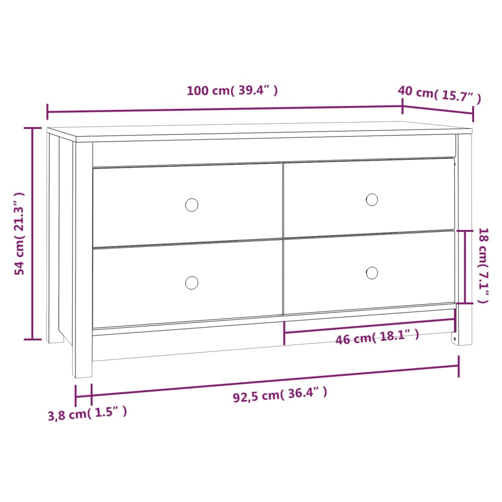 vidaXL Side Cabinet White 100x40x54 cm Solid Wood Pine