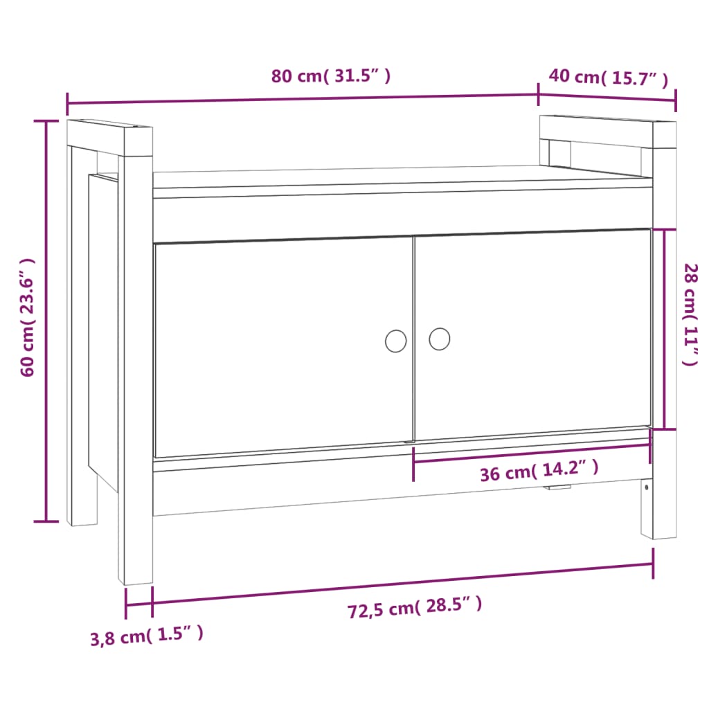vidaXL Hall Bench Honey Brown 80x40x60 cm Solid Wood Pine