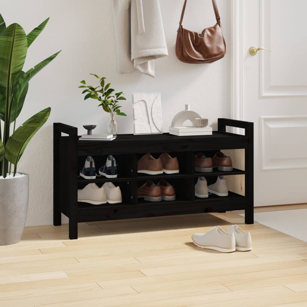vidaXL Hall Bench Black 110x40x60 cm Solid Wood Pine