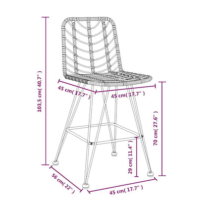 vidaXL Bar Stool | Set of 2 | Black | Steel, polyethylene rattan | Standard