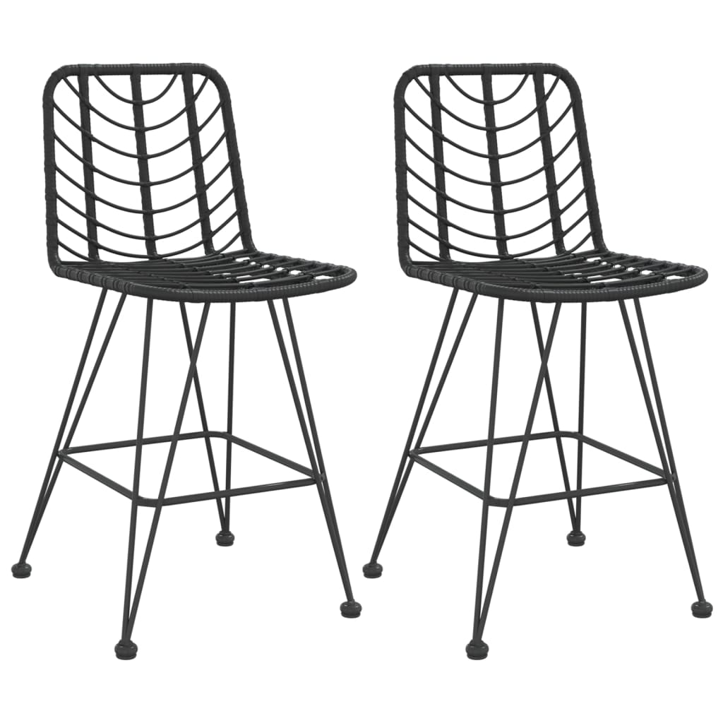 vidaXL Bar Stool | Set of 2 | Black | PE Rattan and Steel | Regular | Footrest