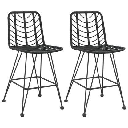 vidaXL Bar Stool | Set of 2 | Black | PE Rattan and Steel | Regular | Footrest
