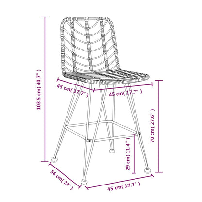 vidaXL Bar Stool | Set of 2 | Black | PE Rattan and Steel | Regular | Footrest
